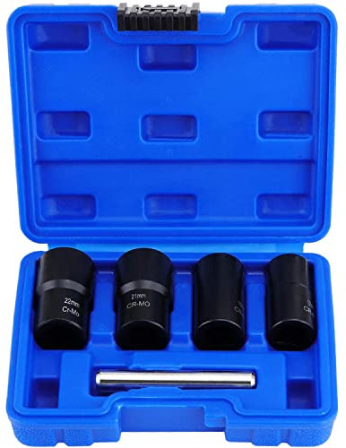 JMorCO Aussel 5PCS Twist Socket Set, Nut Extractor Socket, Locking Wheel Nut Extractor Remover Tool Set, 17mm 19mm 21mm 22mm Socket