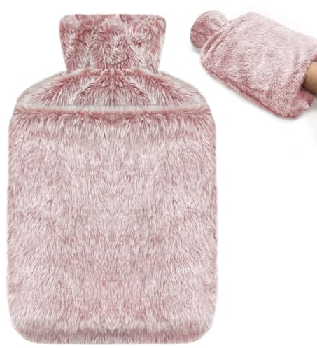 Jsdoin Hot Water Bottle with Luxury Cosy Faux Fur Cover UK, 2L Leakproof Hot Water Bag for Neck, Shoulder Pain and Hand Feet Warmer (Pink)