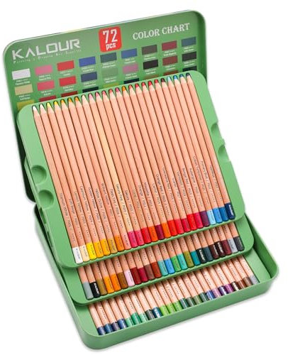 KALOUR Pro Pastellkreide-Buntstifte, Stifte Set mit 72 Farben, Kohlestifte zum Zeichnen, Skizzieren, Färben, Schattieren, Kunstzubehör für Erwachsene und Künstler