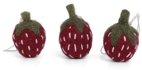 Gry & Sif - 12714 - Baumanhänger, Set aus 3 Erdbeeren, rot, Filz, 3cm, Handarbeit