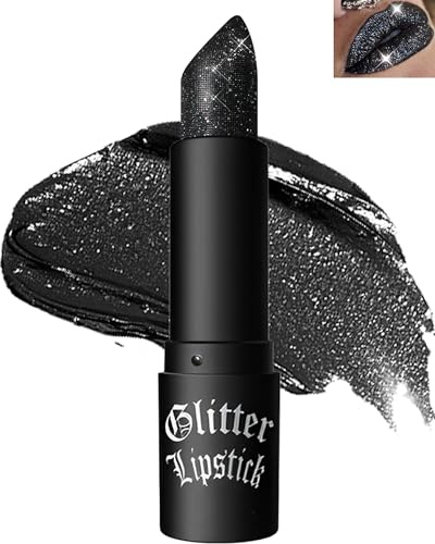 Glitzer Lippenstift Schwarz, Diamond Langanhaltender Lipstick für Frauen | Metallic Matt Lippenstift Black,Matte Glitter Lipgloss Lip Gloss für Frauen Lippen Make-up,Geschenk zum Halloween für Frauen