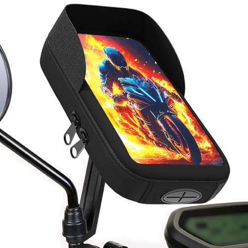 Renimove Roller handyhalterung Universelle unzerbrechliche Befestigung für Motorrad- und Rollerspiegel wasserdichte Handytasche mit Blendschutzvisier und kompatibel mit Smartphones bis zu 7,5
