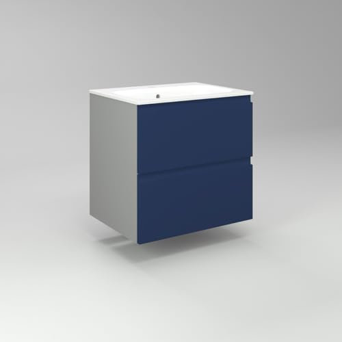 Diventa Modello Diva Star, Mobile Bagno sospeso 60cm con 2 cassetti spaziosi e lavabo dal design moderno, colore blu e grigio