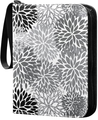 Grau Schwarz Floral Sammelkartenalbum 4 Taschen Kartenordner 50 Seiten 400 Karten PU Reißverschluss Kartenbinder Aufbewahrung Halter für Sportspielkarte