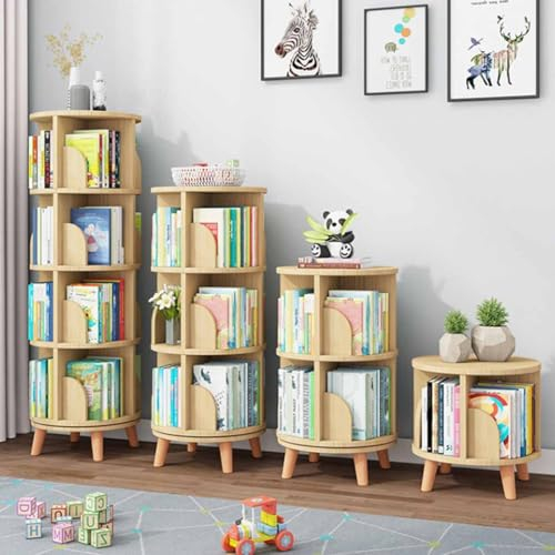 Bambus-Bücherregal, Etagen, drehbar, bodenstehend, Bücherregale, Organizer, 360° drehbarer Aufbewahrungsschrank für Bücher und mehr