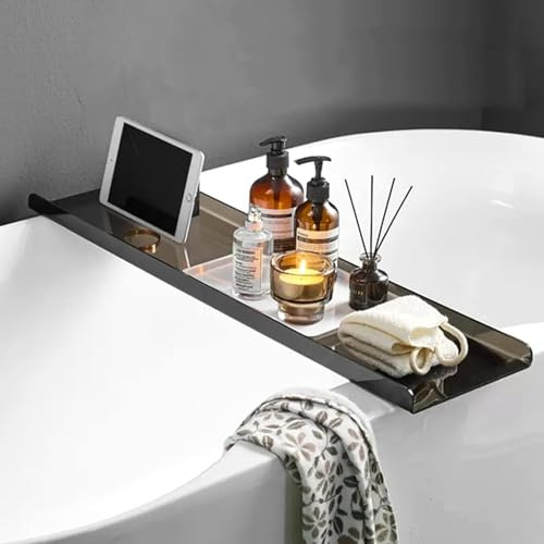 Suixtil Acryl-Badewanne, durchsichtige Badewannenablage, Tisch zur Aufbewahrung von Seifen, Telefonen, Handtüchern, Kerzen(Schwarz,80cm(31 1/2)