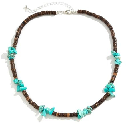 Epinki Halskette Herren, Partnerketten Bead mit Unregelmäßig Stein, Edelstahl Ketten Grün, 52CM