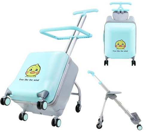 AODI Ride-On Suitcase for Kids, 2-in-1 Lightweight Travel Luggage with 360° Spinner Wheels, Durable Carry-On Trolley Bag for Girls Boys - Max Loading 50KG