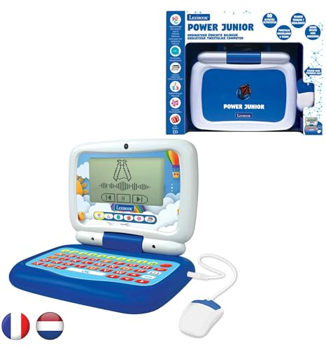 Lexibook, Power Junior, fransk/holländsk tvåspråkig pedagogisk bärbar dator med 40 aktiviteter, inklusive ett nytt sätt att lära sig läsa och räkna, JC398i10, blå/vit