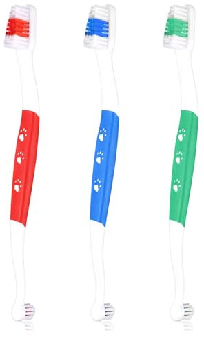3stk Doppelkopf-Haustierzahnbürste für Hunde und Katzen, Weiche Borsten Kätzchenzahnbürste Rutschfest Zahnpflegemittel für Haustiere für Welpen Kätzchen Reduziert Zahnprobleme