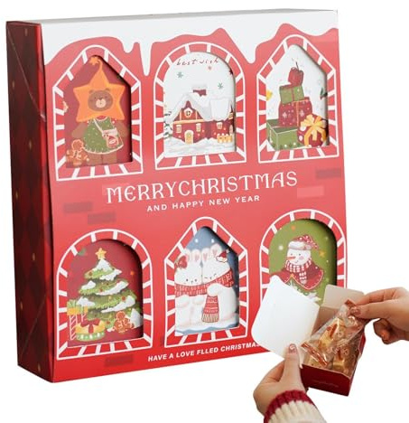 Weihnachts-Süßigkeitsschachteln mit Deckel, 6 Gitter, Weihnachts-Süßigkeitsschachteln, Heiligabend-Schachteln, Pralinenschachtel, kreative Weihnachts-Süßigkeitsschachteln für Zuhause