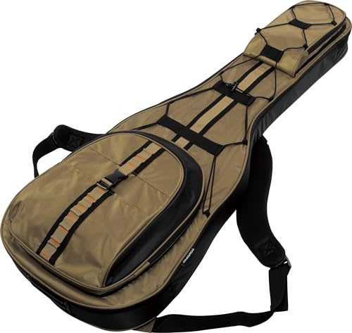 Ibanez IGB681-KH Powerpad E-Gitarren-Gigbag – gepolsterte weiche Tasche mit schützendem Seitenwand-Design, Mehreren Zubehörtaschen, bequemen Rucksackgurten und robuster Außenschale – Khaki