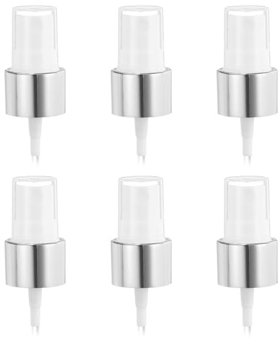 sourcing map 6 Pcs Silver White Spray Top, 20/410 Fine Mist Sprayer Reusable Replacement Spray Bottle Pump Plastic Top for Cosmetic Perfume and Body Sprays Bottle
