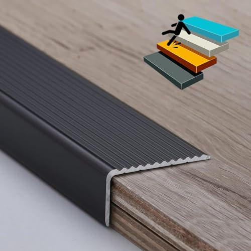 IBOWZ kantenschutz selbstklebend Treppenkantenverkleidung, Treppenkantenprofil, rutschfeste Treppenkanten, Treppenkanten-Aluminium-Eckprofil, einfache Installation, L-förmiges Eckschutzprofil-Schwarz