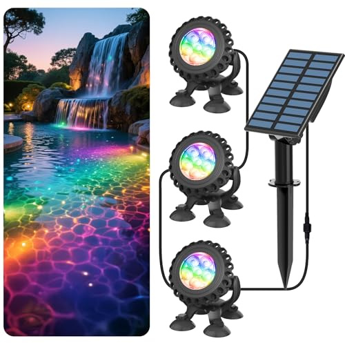 T-SUN Solar Pond Lights, 3-in-1 RGB Solar Underwater Pond Lights, IP68 Waterproof Sustainable Submersible Light for for Pond, Garden, Patio, Fountain, Pool, Waterfall Decoration