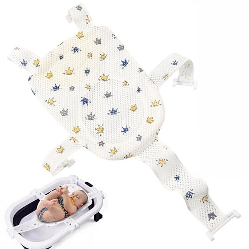 JAWUZ Babybadenetz Verstellbar Babywannenmatte mit 5 Sicherheitsgurten Baumwolle 3D-Wabennetz Babydusche Netz Badekissen rutschfest atmungsaktiv Badesitznetz für Neugeborene Badestütze Badehilfe