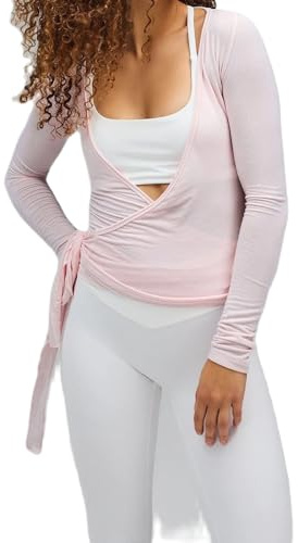 Geagodelia Camiseta de manga larga para mujer, para ballet, yoga, pilates, camiseta de entrenamiento Y2K, ropa estética de verano, blusa de calle, A - Rosa, M