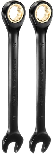 QUARKZMAN 2Pcs Llave de Trinquete 17mm Métrica de Boca Abierta 72 Dientes Acero CR-V Niquelada Llave Combinada de Trinquete de 12 Puntos para Tuercas y Pernos