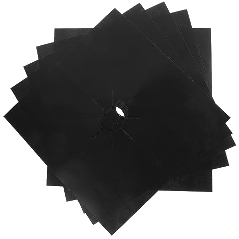 TOGEVAL Lot de 5 Revêtements de Protection pour Plaques de Cuisson à Gaz 0,12 Mm en Téflon Noir Anti-huile Lavables Réutilisables pour Cuisinière Gaz Domestique, Tapis de Cuisson