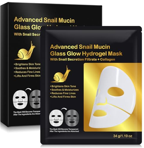 6 Pack Snail Mucin Glass Glow Hydrogel Face Masks Skincare, Deep Hydating Collagen Face Mask for Women, Overnight Collagen Mask, Glass Skin Face Mask Korean Skincare for All Skin Types