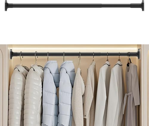 Adjustable Wardrobe Rail 70-120cm, Heavy Duty Black Stainless Steel Retractable Wardrobe Rods, Extendable Curtain Rod for Windows & Showers, Closet Hanging Rails for Clothes Wardrobe Cabinet Bathroom