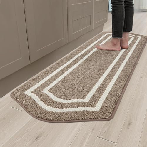 COSY HOMEER Alfombra de cocina 60 x 150 cm, lavable, antideslizante, lavable a máquina, resistente a la suciedad, para cocina, lavadero, entrada y pasillo, color marrón