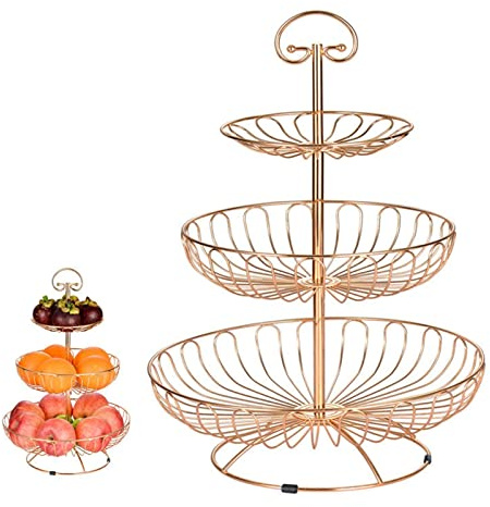 HAODUOO Pain GP Corbeille à Fruits for Cuisine 3 Niveaux Simple Rond en métal Maison Fruits Assiette Plateau Support Panier de Rangement Support paniers(Gold)