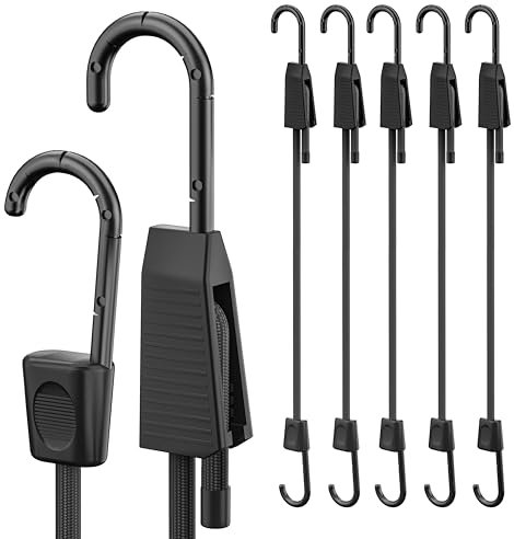 Rugtol Lot de 6 tendeurs élastiques réglables avec crochets en acier résistant aux rayures pour camping, bâches, porte-vélos, voiture - 120 cm - Noir