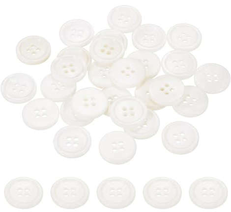 PATIKIL 15mm Perlmutt Knöpfe zum Annähen 4 Löcher 30 Stück Weiß | Runde Natürliche Perlmutt-Schalenknöpfe für Nähen Kleidung Mantel Anzüge Hemd DIY Basteldekoration Handwerk