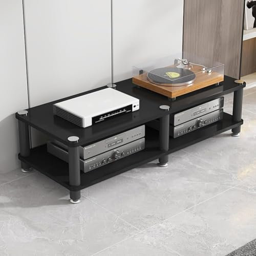 MegLob Gran Puesto De Medios AV, Soporte De Consola De Juegos De Servicio Pesado, Gabinete De Almacenamiento De Estantes De Medios AV, Soporte Estéreo Para Reproductor De Discos,Black 2 layer