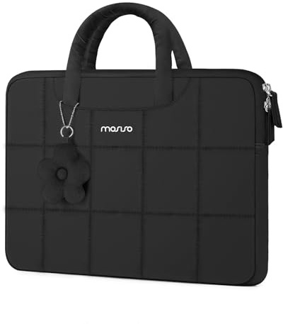 MOSISO 16 pollici Custodia Laptop Compatibile con MacBook Pro 16 Acer Dell | 16 pollici Borsa PC Gonfia per M5 M4 M3 M2 M1,HP Lenovo,Borsa Rectangle Quilted Manico&Ciondolo Flower, Nero