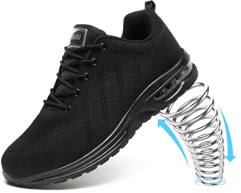 Steel Toe Caps Trainers Lightweight Safety Trainers Safety Shoes Boots Air Cushion Mens Womens Work Industrial Puncture Proof Work Shoes Unisex Non Slip Black