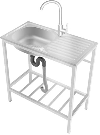 Lavandino da lavoro 75 × 40 × 75 cm, autoportante in acciaio inox con cella di stoccaggio, lavello da cucina singolo con rubinetto a 360° – per lavanderia, bar, garage o ristorante