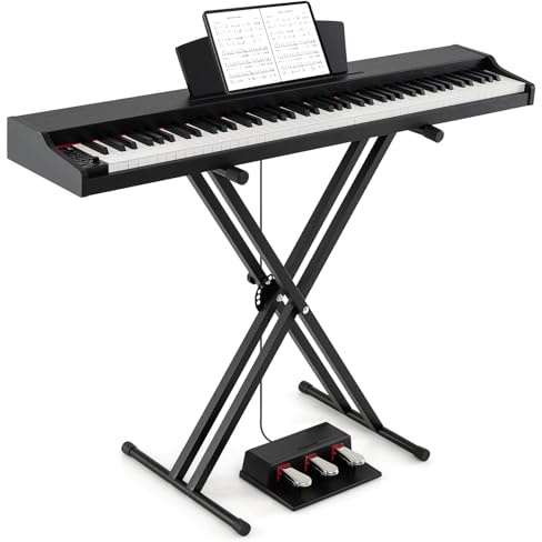 COSTWAY 88 Key Digital Piano, Full Size Semi-weighted Electric Keyboard with Adjustable Stand, Triple Pedals, Dual Speakers, for Beginners, Kids, Adults (Black)