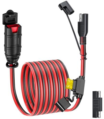 KarlKers SAE Extension Cord Compatible with NOCO Genius Smart Battery Chargers, 16AWG SAE Adapter with 20A Fuse Waterproof Plugs, SAE Connector Cable for Motorcycle/ATV/UTV/Auto/Car (5FT)