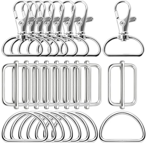 ZoeWei Taschenzubehör 24 Stück Taschenzubehör zum Nähen, D Ringe 25mm, Leiterschnallen und Karabinerhaken mit Drehgelenk, Metall-Set für DIY Handtaschen, Hundegeschirr und Schlüsselanhänger