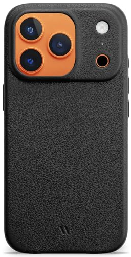 WIIUKA skal för iPhone 17 Pro, läder från Tyskland, läderskal extra tunn, premium mobilskal, fodral, Qi, skiin, svart