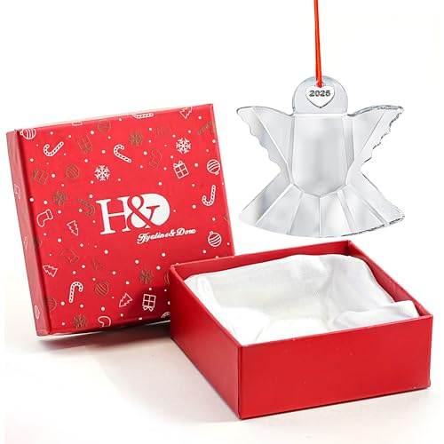 H&D HYALINE & DORA Adorno de Navidad de Ángel de 6,4 cm Adorno de Ángel de Cristal Transparente Adornos Colgantes de Cristal para Árbol de Navidad, Ventana, Decoración de Fiesta Navideña
