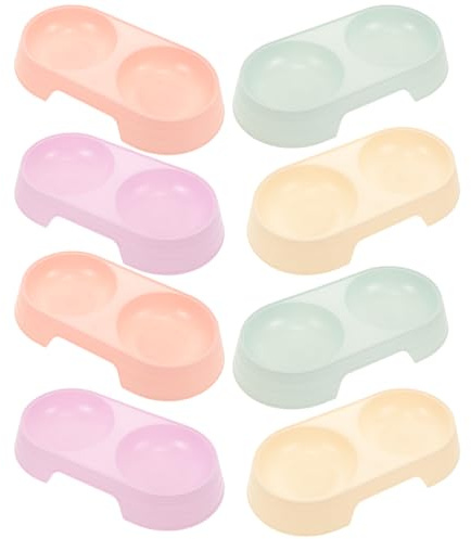 DIYEAH Comedero para Gatos Doble Antideslizante y Antivuelco Set de 8 Piezas Bandeja Colores Pastel Rosa Verde Melocotón Morado Plástico Resistente Altura Ergonómica para