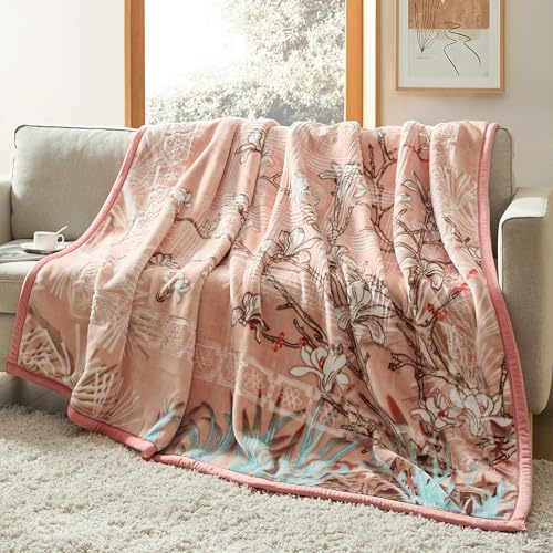 Nestl Korean Mink Blanket Queen Size - 9 Lbs Velvet Fleece Korean Blanket - 2 Ply Warm & Thick Winter Blanket - Wrinkle & Fade Resistant - 79 x 94 Inches (Peach)