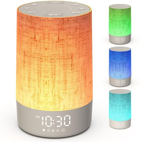 Togaga Sveglia con altoparlante, luce notturna con 10 colori, simulazione alba/tramonto, doppia sveglia e funzione snooze, 8 suoni naturali, lampada da comodino per bambini e adulti.