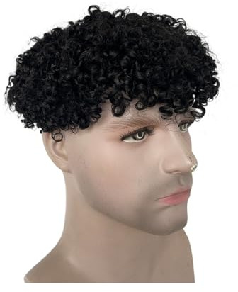 Toupet en dentelle complète for hommes, remplacement de vrais cheveux humains, postiche bouclée(Natural Color)