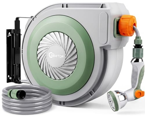 Bietor Retractable Hose Reel Wall Mounted 20m/30m/40m, Garden Hose Pipe with Auto Rewind, 180° Swivel Hose Reel, Anti-Kink Water Hose with 10 Spray Gun