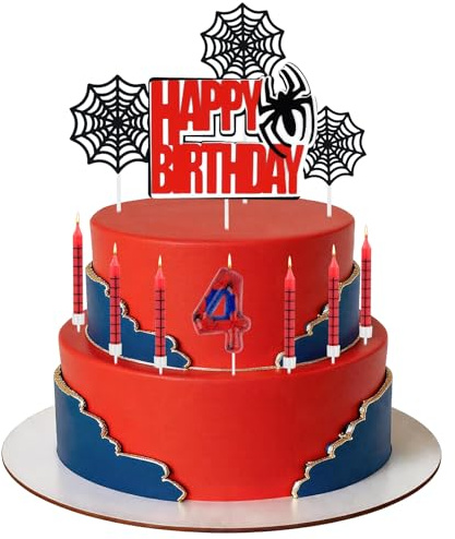 11 Pcs Spider Net Birthday Candles Set, Birthday Candles with Number 4 Candles Cake Toppers, Cake Decoration for Boys Girls Birthday Party Graduation Party