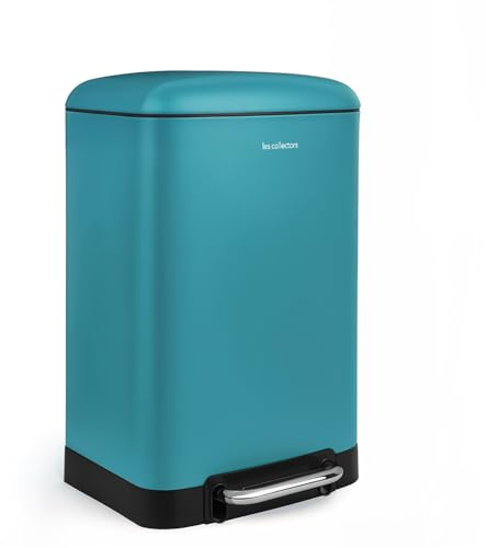 Les Collectors Cubo de basura con pedal N°534, Acero inoxidable, capacidad 20 L, Compatible con bolsas de 30 L, recipiente interior extraíble, Acabado mate, resistente, Cierre silencioso, Turquesa