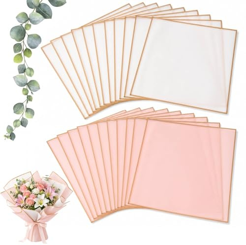 MtnLaur Papel para Ramos de Flores 20 Hojas, Papel de Envoltura para Ramos y borde dorado, Papel Coreano para Flores Impermeable, para Manualidades DIY Bodas Cumpleaños Regalo