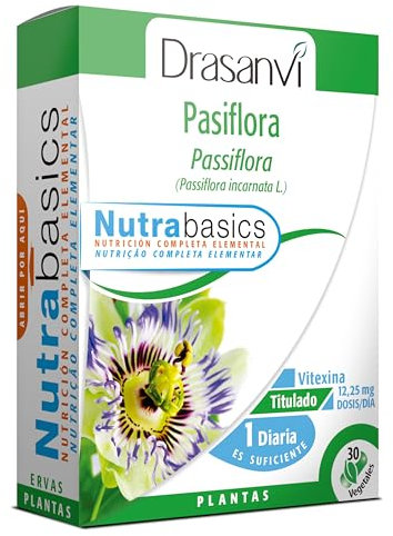 DRASANVI NUTRABASICS PASIFLORA - Tradicionalmente usada como ayuda para la relajación y al DESCANSO - VEGANO - SIN GLUTEN - 30 cápsulas vegetales