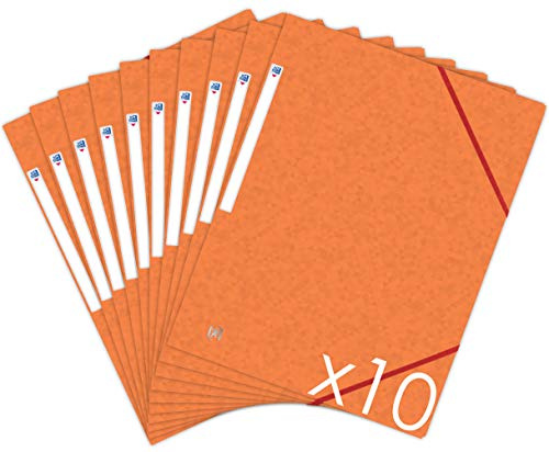 Oxford Topfile+ kartonmappar, 3 fällbara format, A4, gummigummi, 10 stycken, orange