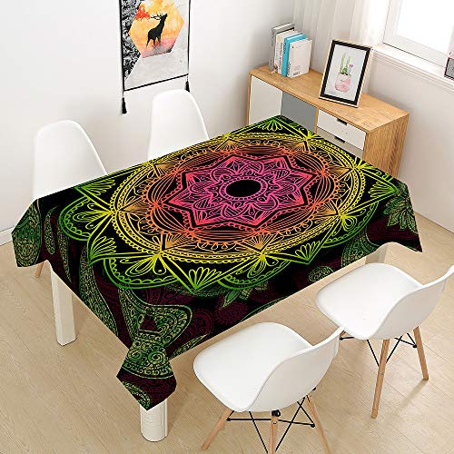 Morbuy Mandala Tischdecke Abwaschbar Tischtuch Rechteckig Tischwäsche Gartentischdecke Outdoor Tischdekoration Wasserdicht Polyester Ölfest Pflegeleicht (140x220cm,Gradient)