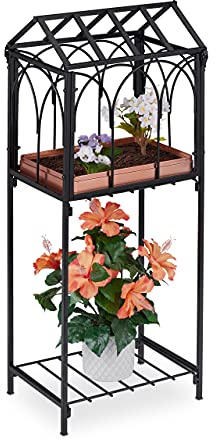 Relaxdays Blumenregal Metall, Pflanzenregal für In- & Outdoor, HBT: 82 x 33,5 x 23,5 cm, Blumenständer Vintage, schwarz